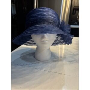 SWAN HAT New York BLUE Lightweight Church Wedding Derby High Tea Mesh FLOWER